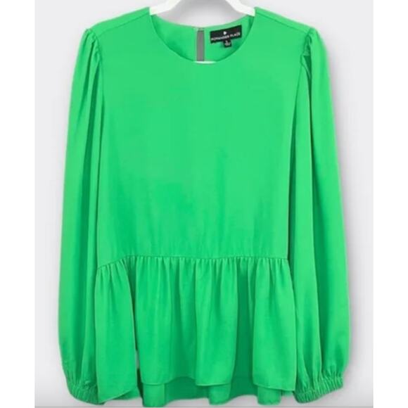 Pomander Place Bright Green Carlota Peplum Long Sleeve Blouse Top Xsmall - Picture 2 of 3